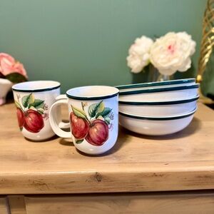 China Pearl Casuals Apple Mug & Bowl Set (6 pc) Cottagecore Kitchen | Folklore